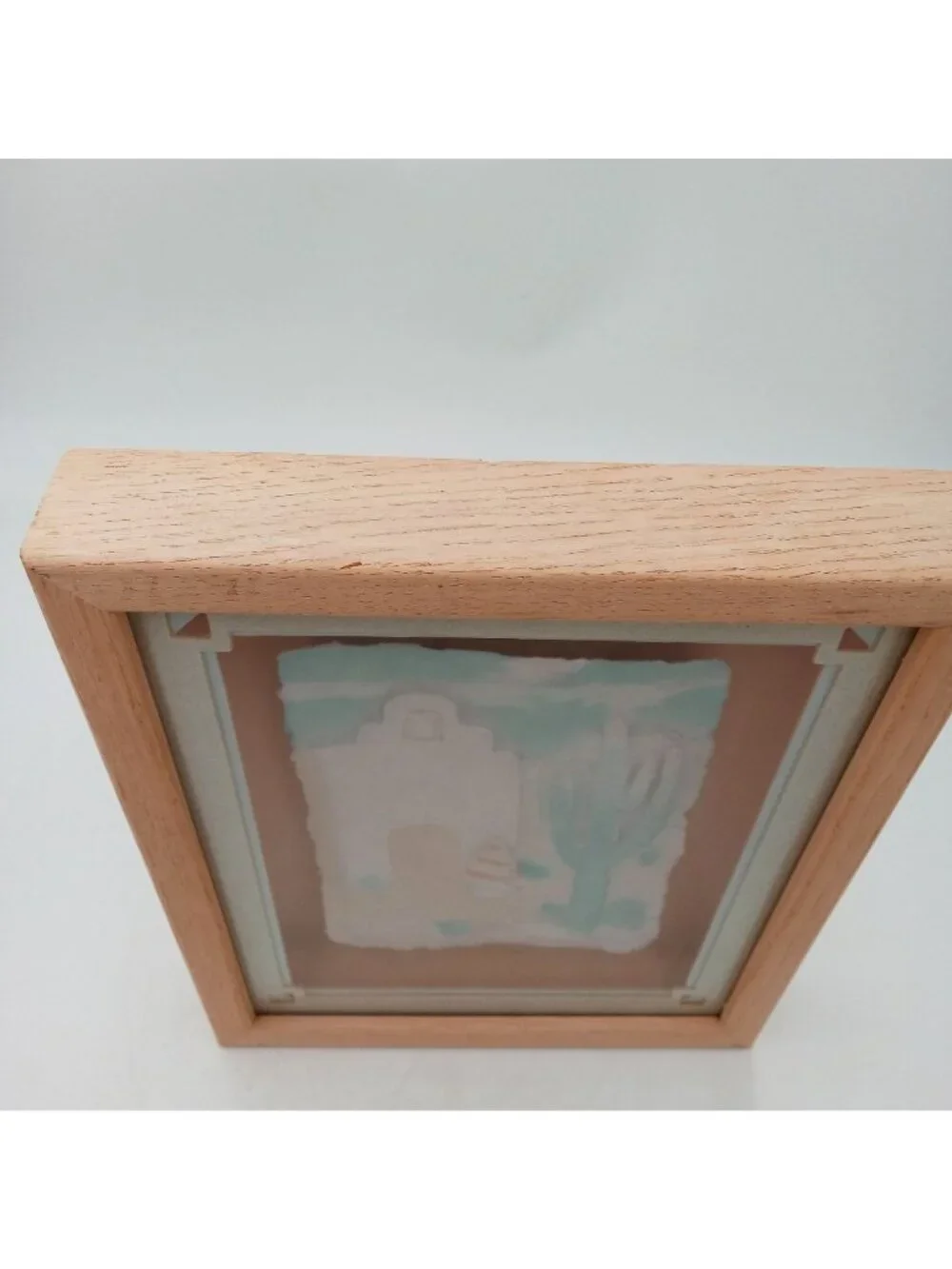 Vintage Southwest Cactus Wall Art Paper Mache Cast Framed Sculpture 1980s Pastel